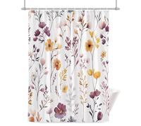 Spring Watercolor Shower Curtain for Bathroom, Wildflower Yellow Red Flowers Leaf Waterproof Cloth Fabric Bathroom Accessories Set with 12 Rust Proof Plastic Hooks, 48” x 72”