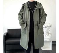 Spring Waterproof Jacket Men Hooded Windbreaker Solid Color Trend Coat Casual Loose Comfortable Parka Long army green XL