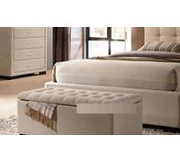 Spring Well,Beautiful Spanish Upholstrey in Chennile with Fabric Buttons, Ottoman, Box/Storage Blanket Box (Cream, Medium)