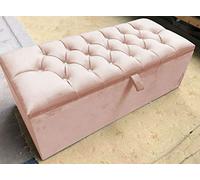 Spring Well Large Chesterfield Ottoman Storage Box Footstool Pouffe Home Chair in Soft Plush Fabric (Pink, Crystal Diamond)