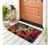 Spring Westie Dog Front Black Door Mat Outside Inside Entrance 29 * 17, Fun Pop Art Puppy Animal Colorful Outdoor Indoor Ultra Thin Doormat, Small Pet Shoes Off Doormat for Patio Interior Garage