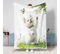 Spring Westie Dog Throw Blanket 60x80 Inch, Tree Plant Garden Puppy Big Small Fuzzy Blanket for Couch Living Room Beach Travel, Fun Pet Home Sofa Decor