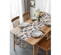 Spring White Purple Blue Flowers Table Runner 90 Inches Long, Retro Farm Floral Washable Table Runners Heat-Insulation Kitchen Dining Table Decorations for Home Party Decor 13x90in