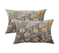 Spring Wild Flower Pillow Covers Set of 2,Gray Floral Embroidered Cushion Cases,Holiday Decor Square Farmhouse Style Throw Pillows for Sofa Bed Couch 20x12 Inch