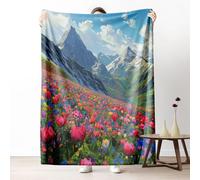 Spring Wild Flower Throw Blanket for Couch, Grassland Valley Landscape Fleece Blanket 40"x60" Lightweight, Mountain Nature Scenery Blankets for Bed, Warm Soft Washable Bedding for All Season