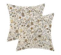 Spring Wild Flowers Pillow Covers 18x18 Set of 2, Brown Retro Floral Pattern Outdoor Decorative Throw Pillowcase Nature Floral Cushion Cover for Sofa Couch Living Room Outdoor Decor