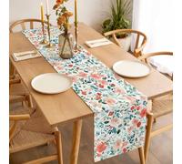 Spring Wild Flowers Table Runner 13x90 inch Floral Leaf Cotton Linen Dining Table Runner Ideal for Dresser Kitchen Coffee Tables - Machine Washable