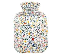 Spring Wild Flowers White Hot-Water Bottle with Soft Cover, 1L Water Bag for Menstrual Cramps