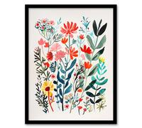 Spring Wildflowers Bright Abstract Watercolour Framed Art Print Artery8 Multi A4