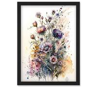 Spring Wildflowers Watercolour Boho Illustration Artwork Framed Wall Art Print A4 Artery8 Black One Size