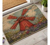 Spring Winnowing Doormat, Red Farmhouse Entrance Mat for Outdoor & Indoor, Floral Decor, Rubber Waterproof Non-Slip Dust Absorbent, Easy Clean 29x17 Inch