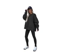 Spring women's casual loose long-sleeved round neck slit top tight pants(black,Large)