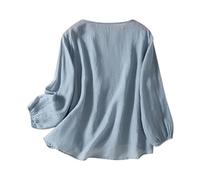 Spring/Women's Embroidered Round Neck Long Sleeve T Shirt Vintage Bohemian Loose Fit Floral Applique Top Nylon T Shirts Ladies (Sky Blue, M)