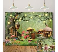 Spring Wonderland Backdrop Fairy Tale Forest Mushroom Background Wonderland Tea Party Backdrop Kids Girl Birthday Baby Shower Party Decoration Banner (7x5FT（210x150cm）)