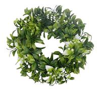 Spring Wreath 13.4 Inch Artificial Green Wreath with Small White Flowers and Hanging Hole Realistic Front Door Wreath for Spring Summer Home Wedding Wall Window Decoration
