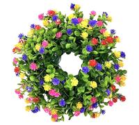 Spring Wreath, 13" Colorful Floral Door Wreath with Eucalyptus and Ranunculus, All Season Summer for Front Door Porch Home Farmhouse Decor