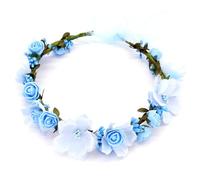 Spring Wreath, Blue Flower Crown, Adjustable Floral Crown with Ribbon, Artificial Flower Headband for Women Hair Accessories Weddings Photography