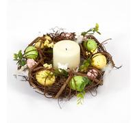 Spring Wreath Decoration Easter Egg Nest Multicoloured Wicker Easter Wreath with Floral & Feather Details Garland Door Wreath Porch Front Door Decoration