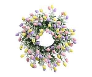 Spring Wreath, Easter Egg Wreath, Artificial Floral Wreaths With Green Leaves, Colorful Flower Garland For Indoor Outdoor Decor, Front Door Wall Window Garden Wedding Festival Decor
