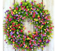 Spring Wreath for Front Door, 40CM Spring and Summer Wreath with Colorful Flower And Eucalyptus Leaves Floral Wreath Indoor Outdoor Decorations for Home Wall Do Summer Door Wreaths Outdoor
