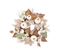 Spring Wreath Front Door Maple Leaf Berry White Pumpkin Wreath Festival Farmhouse Decorative Ornaments Pendant Farmhouse Front Door Wreath Decoration PVC Wreath Battery Lights for Wreath (d-A, 30cm)