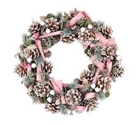 Spring Wreath Large Front Door Festive Pastel Pink Wall Hanging Wooden Pine Cone Garland Ornament (BJ00)