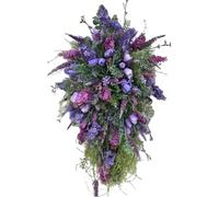 Spring Wreath, Purple Tulips Door Wreath 20x10 Inch, Wreath for Front Door, Artificial Flowers Swag, Teardrop Wreath