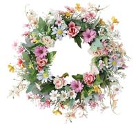 Spring Wreaths for Front Door, 45cm Artificial Daisy Wreath, Lifelike Wildflower Wreath, Hanging Flower Garland for Door Wall Window Decorations