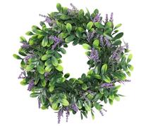 Spring Wreaths for Front Door Lavender Artificial Flower Wreath 14'' Green Eucalyptus Wreaths with Lavender Decorative Spring Wreath for Window Porch