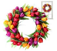 Spring Wreaths for Front Door Wreath Realistic 16inch Summer Wreath Artificial Hanging Flower Wreath Vibrant Vivid Decorative Wreaths for Front Door Window Wall, Colorful