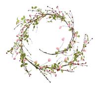 Spring Wreaths with Lights, Pink Heart Hanging Vine Garland with Berry Pink Wreath for Anniversary Desktop Decoration Table Centerpiece Wedding Party Fireplace Mantel Front Door(140CM)