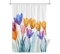 Spring X-ray Shower Curtain for Bathroom, Floral Yellow Purple Tulips Fern Leaf Waterproof Cloth Fabric Bathroom Accessories Set with 12 Rust Proof Plastic Hooks, 72” x 78”
