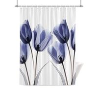 Spring X-ray Shower Curtain for Bathroom, Image of Dark Purple Tulips Flower Leaf Waterproof Cloth Fabric Bathroom Accessories Set with 12 Rust Proof Plastic Hooks, 36” x 78”