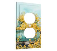 Spring Yellow Floral Light Switch Cover Plates/Outlet Covers, Vintage Truck with Blooming Flowers for Home Decor, Thermoplastic Wall Plates, Standard Size Single Duplex Outlet