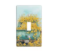 Spring Yellow Floral Light Switch Cover Plates/Outlet Covers, Vintage Truck with Blooming Flowers for Home Decor, Thermoplastic Wall Plates, Standard Size Single Toggle