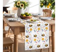 Spring Yellow Flowers Bees Table Runner 120 Inches Long, Watercolor Floral Leaves Washable Table Runners Heat-Insulation Kitchen Dining Table Decorations for Home Party Decor 13x120in
