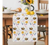 Spring Yellow Flowers Bees Table Runner 72 Inches Long, Watercolor Floral Leaves Washable Table Runners Heat-Insulation Kitchen Dining Table Decorations for Home Party Decor 13x72in