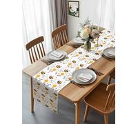 Spring Yellow Flowers Bees Table Runner 90 Inches Long, Watercolor Floral Leaves Washable Table Runners Heat-Insulation Kitchen Dining Table Decorations for Home Party Decor 13x90in