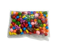 Springboard Assorted Wooden Beads (150 Pack), Mixed Shape Coloured Crafting Beads for Kids Bracelet Making, Threading & EYFS Games