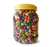 Springboard Assorted Wooden Beads (2 Litre Tub), Giant Bulk Set of Crafting Beads with Large Holes for EYFS Threading & Bracelet Making