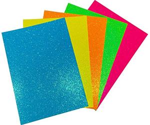 Springboard Fluorescent Glitter Card 5-Pack - A4 Sheets of 230gsm Glitter Card for Arts and Crafts with Non-Shed Design for Less Mess - Assorted Colours