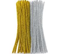 Springboard Gold & Silver Glitter Pipe Cleaners 30cm (100 Pack), Metallic Sparkly Craft Stems for Kids Christmas Decorations & EYFS Art