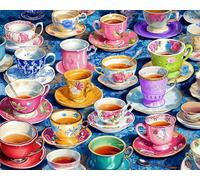 Springbok Afternoon Tea 1000 Piece Jigsaw Puzzle for Adults - Colorful Teacup Collage - Poster Now Included - Unique Cut Pieces - Made in USA