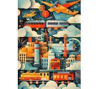 Springbok Away We Go 1000 Piece Puzzle for Adults - Explore a Vibrant Cityscape Puzzle Featuring Trains, Planes, Iconic Buildings, and Dreamy Clouds