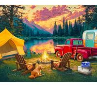 Springbok Camping at The Lake 1000 Piece Jigsaw Puzzle for Adults - Poster Now Included - Outdoor Cabin - Unique Cut Pieces - Made in USA