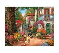 Springbok Garden Gate Welcome 1000 Piece Jigsaw Puzzle for Adults - Mediterranean Villa & Blooming Garden Scene - Poster Included - Unique Cut Pieces - Made in USA
