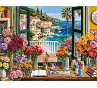 Springbok Mediterranean in Bloom 1000 Piece Jigsaw Puzzle for Adults - Coastal Floral View Puzzle - Poster Now Included - Unique Cut Pieces - Made in USA