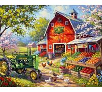 Springbok Spring Farmers Market 1000 Piece Jigsaw Puzzle for Adults - John Deere Tractor - Unique Cut Pieces - Made in USA