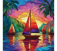 Springbok Tropical Sailing 500 Piece Square Jigsaw Puzzle for Adults - Poster Now Included - Stained Glass Sail Boat - Unique Cut Pieces - Made in USA
