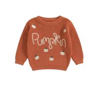Springcmy Baby Girl Knit Sweater Chunky Long Sleeve Halloween Pumpkin Gost Pullover Sweater Crewneck Fall Winter Knitwear (Pumpkin Orange, 3-6 Months)